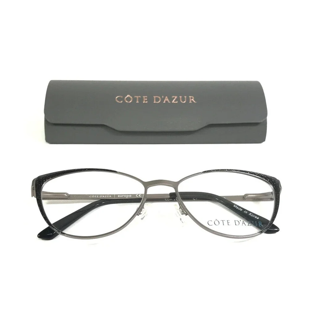 Cote D'azur Eyeglasses Frames CDA-291 C1 Black Green Cat Eye Full Rim 53-16-135